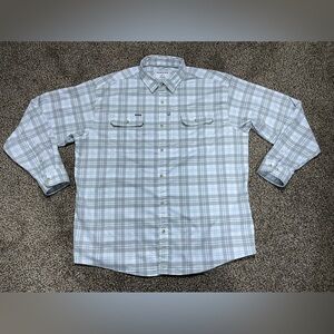 Poncho Flannel Shirt Mens XL Regular  Fit Gray White Plaid Magnetic Pockets